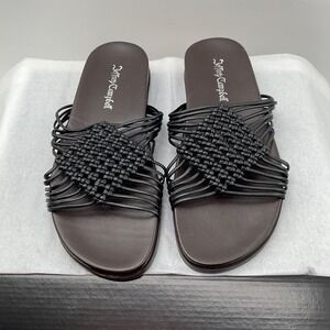Jeffrey Campbell Womens Woven Multi-Strap Slide Sandals Black Brown Flat Shoe